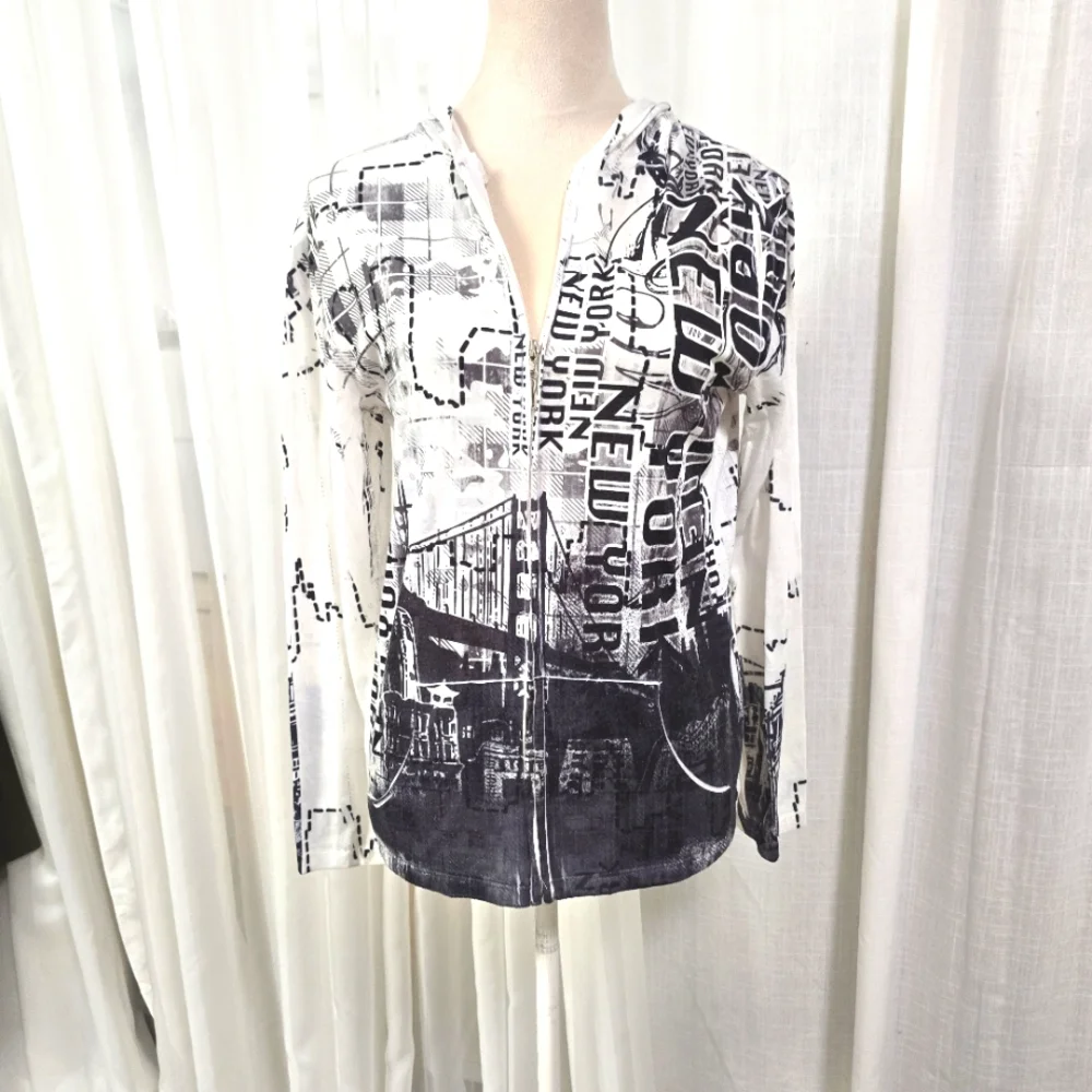 2/$30 Big‎ Bang AOP New York Lightweight Womens Hoodie Size M Zip Closure